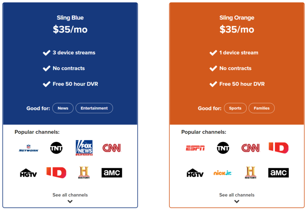 sling tv sports packages