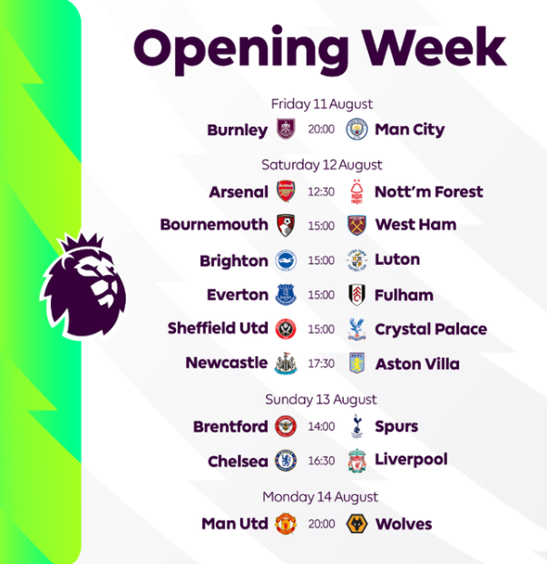 Premier League 2023/24 fixtures Announced Opening weekend, Christmas